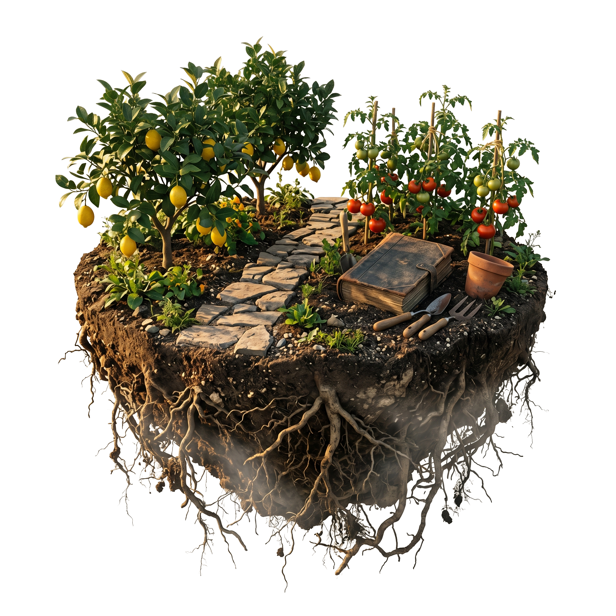 Isla flotante con árboles frutales y raíces — Origen