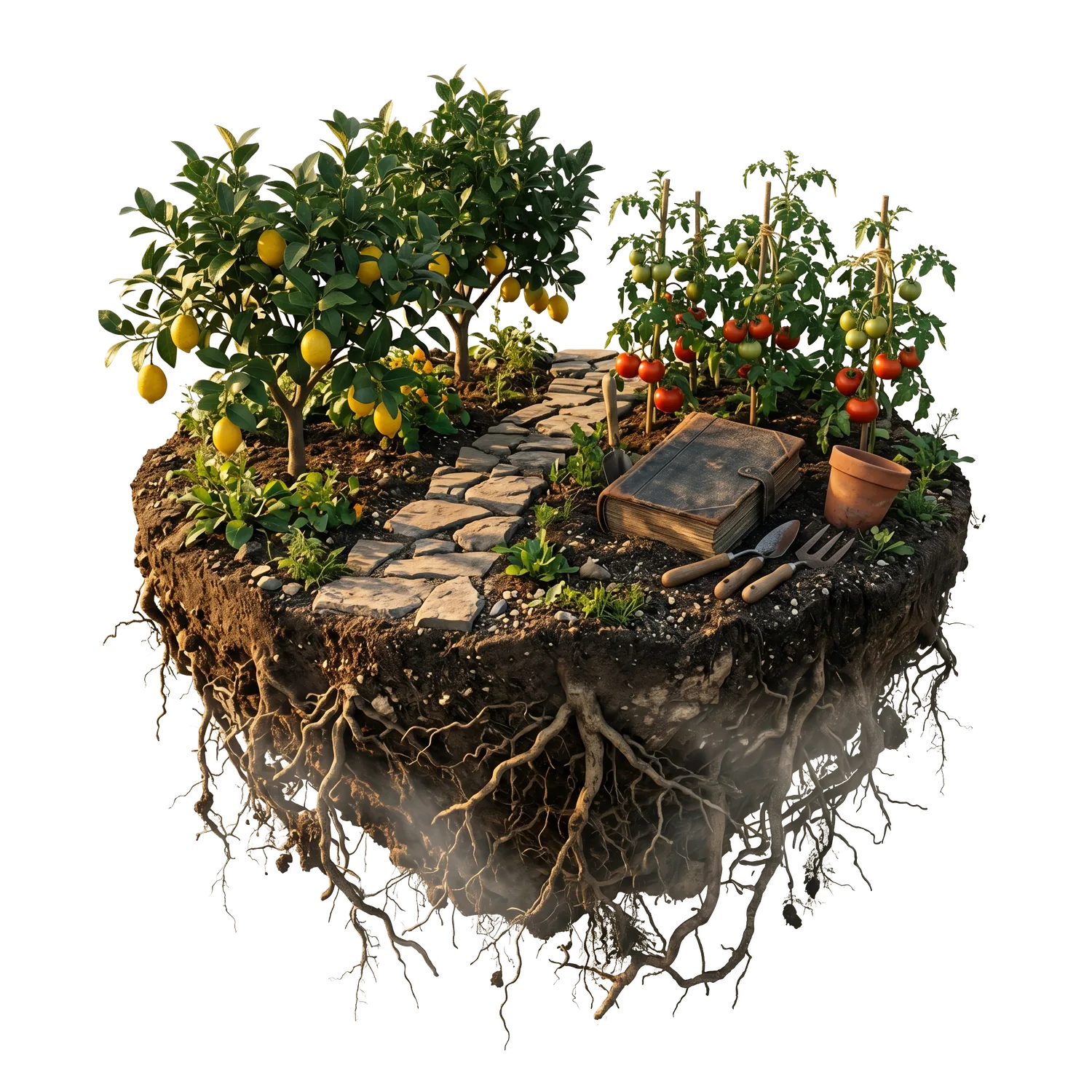 Isla flotante con árboles frutales y raíces — Origen